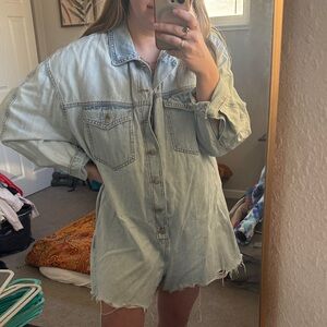 Zara Light Blue Denim Shirt Romper